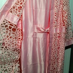 Knee lenth dress w/mesh overcoat